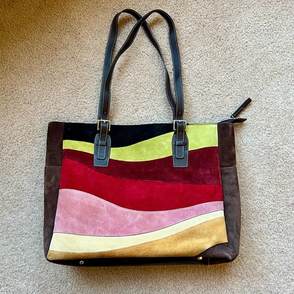 Pamela McCoy Handbags - Vintage Pamela McCoy Wavy Color Block Genuine Suede Tote